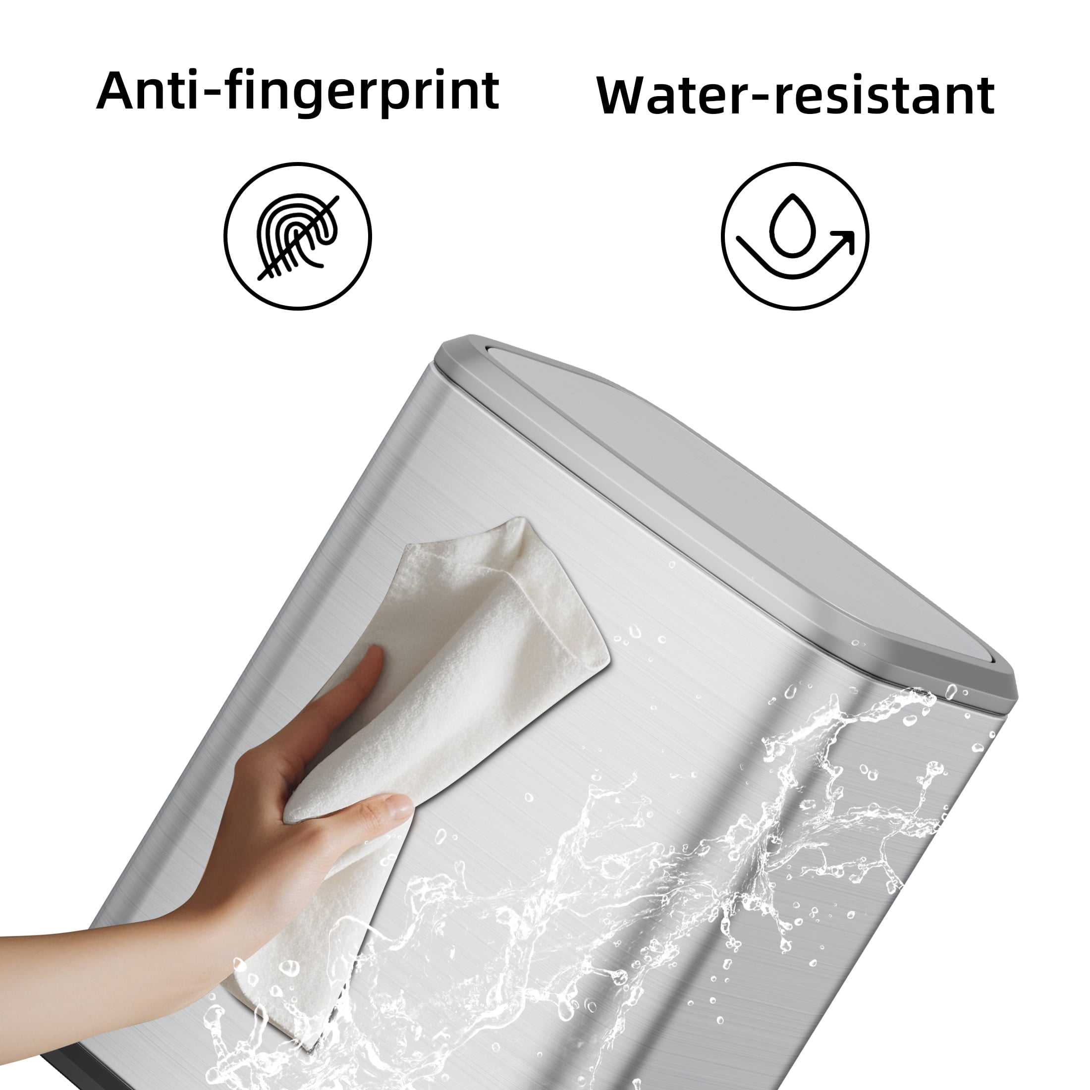 KSSKSS 2.1 Gallon/8L Stainless Steel Bathroom Trash Can with Swing Lid, Silent Garbage Can for Bathroom, Bedroom, Office,Living-Room (Titanium Silver)