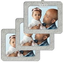 Expressly Yours! 2022 Picture Frame Christmas Ornament with Magnetic Glitter and Non-Glare Photo Protector, Horizontal Silver, 3-Pack