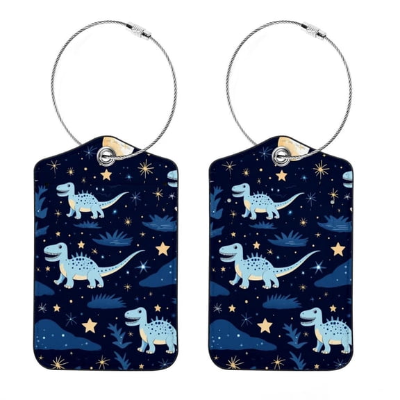 Leather Luggage Tag for Suitcase Women Kids, Starry Dinosaur