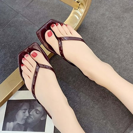 

mtvxesu Womens Slides Womens Summer Fashion Solid Color Slippers Square Flat Multicolour Casual Flip Flops Slippers Slide Sandals Women Casual Shoes Clearance