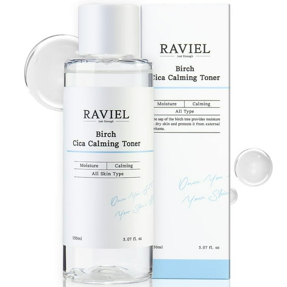 Raviel Birch Cica Calming Toner | Cenella Asiatica Soothing Trouble Care Hydrating For Sensitive Skin | Barrier Calming Gentle Moisturizing Korean Skin Care (5.07 Fl Oz)