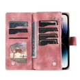 thumbnail image 6 of Feishell Zipper Wallet Case for iPhone 16e,for Women Men,Stylish Embossed Pattern PU Leather Multi Card Slots Magnetic Clasp Flip Kickstand Crossbody Phone Case with Shoulder Strap,Pink, 6 of 7