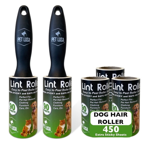 Pet Lusa Extra Sticky Pet Hair Lint Rollers, 450 Sheets, 5 Refills, Dual Handle