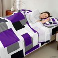 thumbnail image 4 of Manfei Modern Geometric Block Bed Sheets, Abstract Square Art Fuul Size Sheets, Purple Black Gray, Black Reversible 4-Piece1 Flat Sheet + 1 Fitted Sheet + 2 Pillowcases, 4 of 6