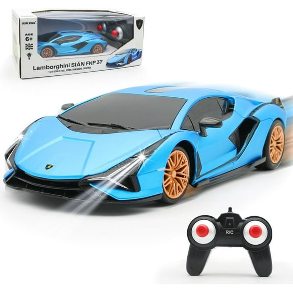 Qun Xing Remote Control Car 1:24 Lamborghini Officially Licensed 2.4GHZ for Kids Gift, Blue
