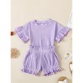 thumbnail image 4 of Musuos Toddler Girl Summer Outfit 3 6 12 18 24Months 3Years Ribbed Crew Neck Short Sleeve T-Shirts and Elastic Shorts 2Pcs Set, 4 of 10