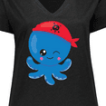thumbnail image 4 of Inktastic Pirate Octopus, Blue Octopus With Red Pirate Hat Women's Plus Size V-Neck T-Shirt, 4 of 5