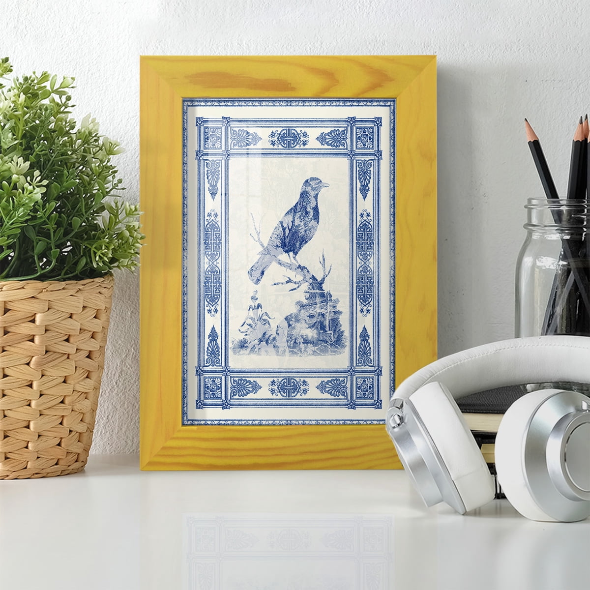 Toile de Jouy I -Framed Print w/glass-Sunflower Yellow