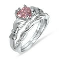 thumbnail image 2 of CZ Wedding Set Claddagh Bridal Set Pink Sapphire CZ Engagement Wedding Ring Set (7), 2 of 5