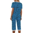 thumbnail image 5 of WMTBSRSW Women's Leopard Print Pajamas Set Short Sleeve Sleepwear 2 Piece V Neck Top and Capri Pants Summer Loose Casual Lounge Sets with Pockets S-XXL, 5 of 7