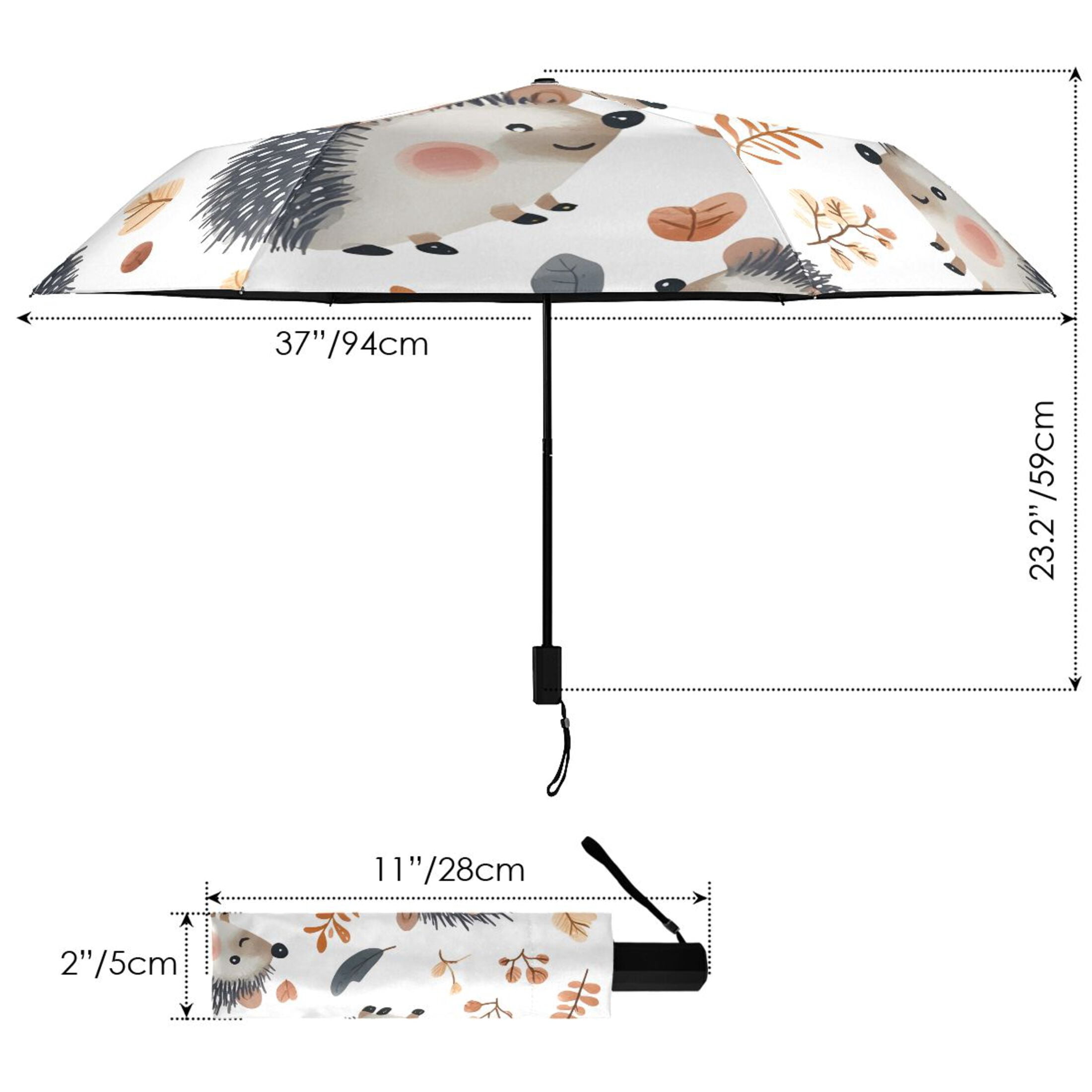 ALAZA Hedgehog Autumn Leave UPF 50+ Compact Folding Umbrella for Rain Travel Umbrella Packable