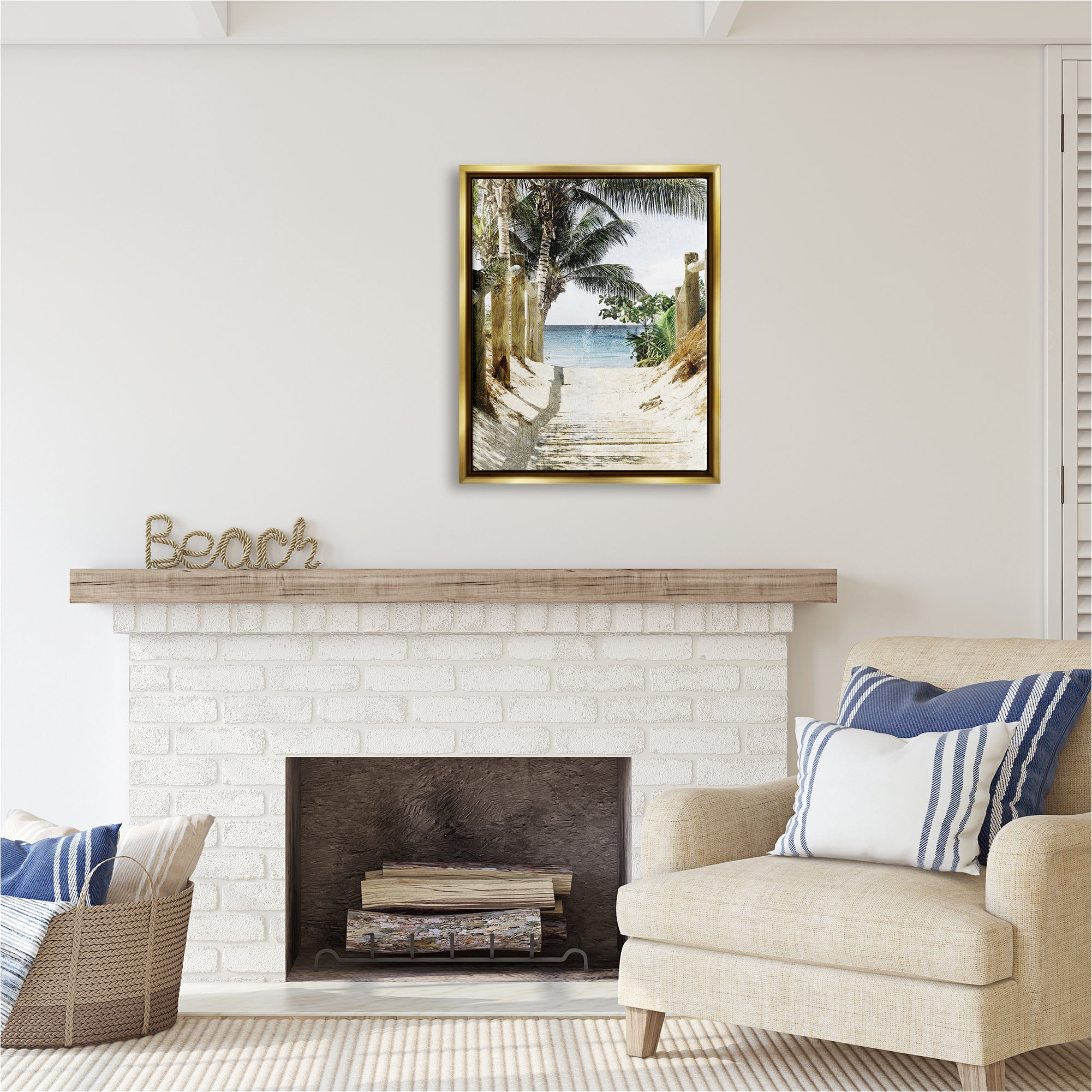 Stupell Industries Tropical Sandy Path Landscape Photography Gold Floater Framed Canvas Art Print Wall Art, 25 x 31