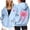 Light Blue, variant on Women's Casual Hoodies Zip Up Pink Sunflower Bow Graphic Hooded Sweatshirt Long Sleeve Streetwear Pullover Top M
