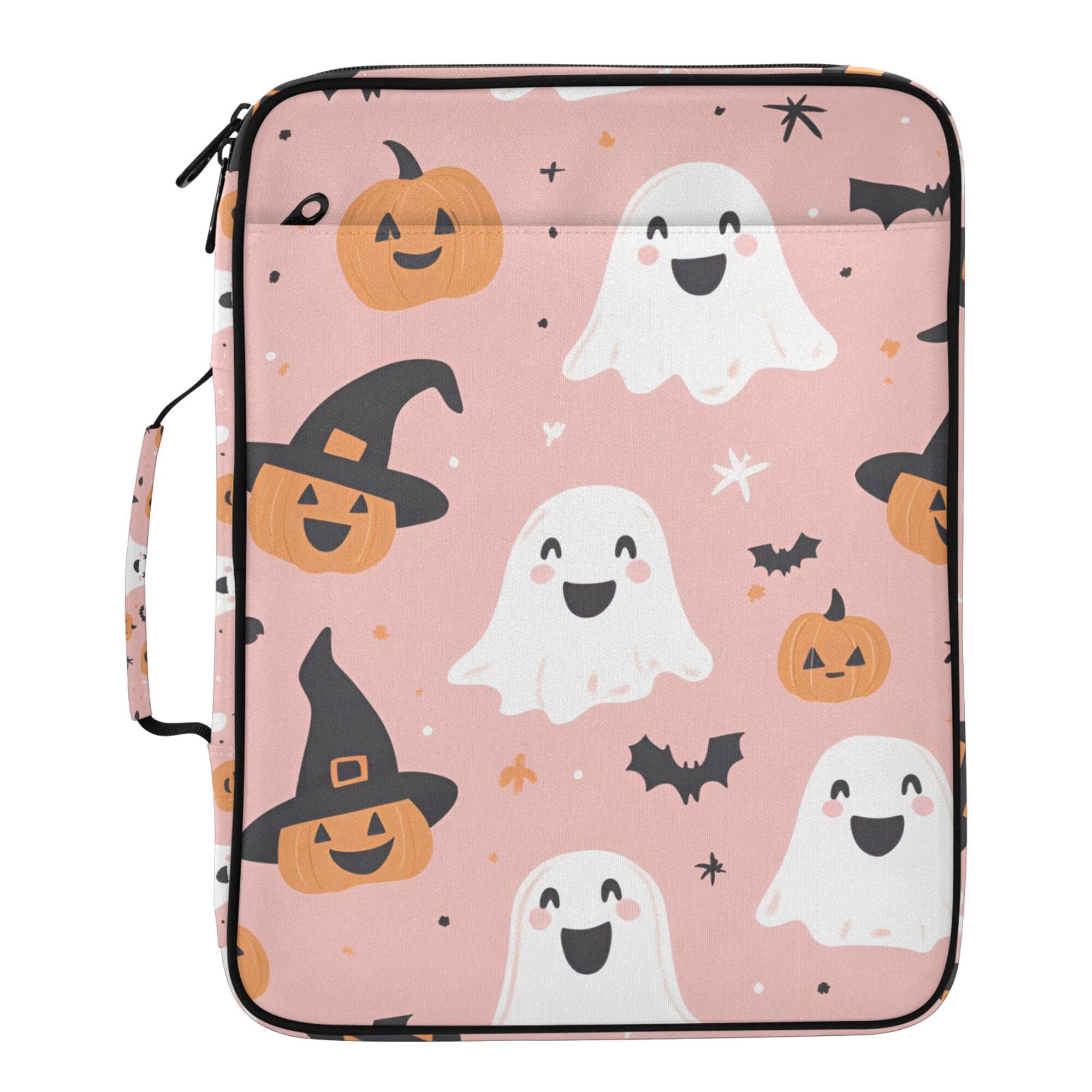 FORMRS Accordion File Folder A4 Size 7-Pocket Expanding Document Organizer Bag with 3 Ring Binder, Pastel Pink Halloween
