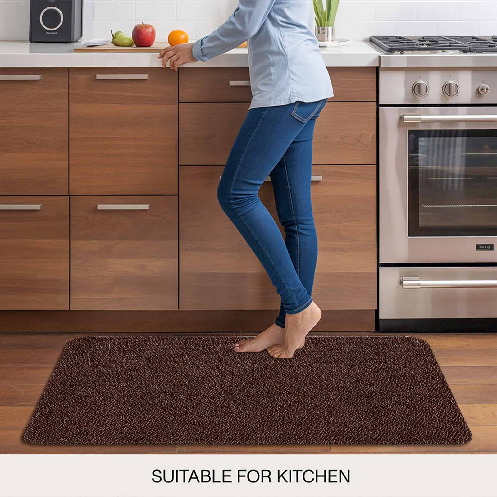 Solid Brown Doormat Outdoor Entrance 24"x36", Vintage Minimalism Abstract Denim Pattern Absorb Moisture Dirt Door Mats, Non-Slip Rubber Backing Floor Mats Indoor, Low-Profile Front Door Rugs