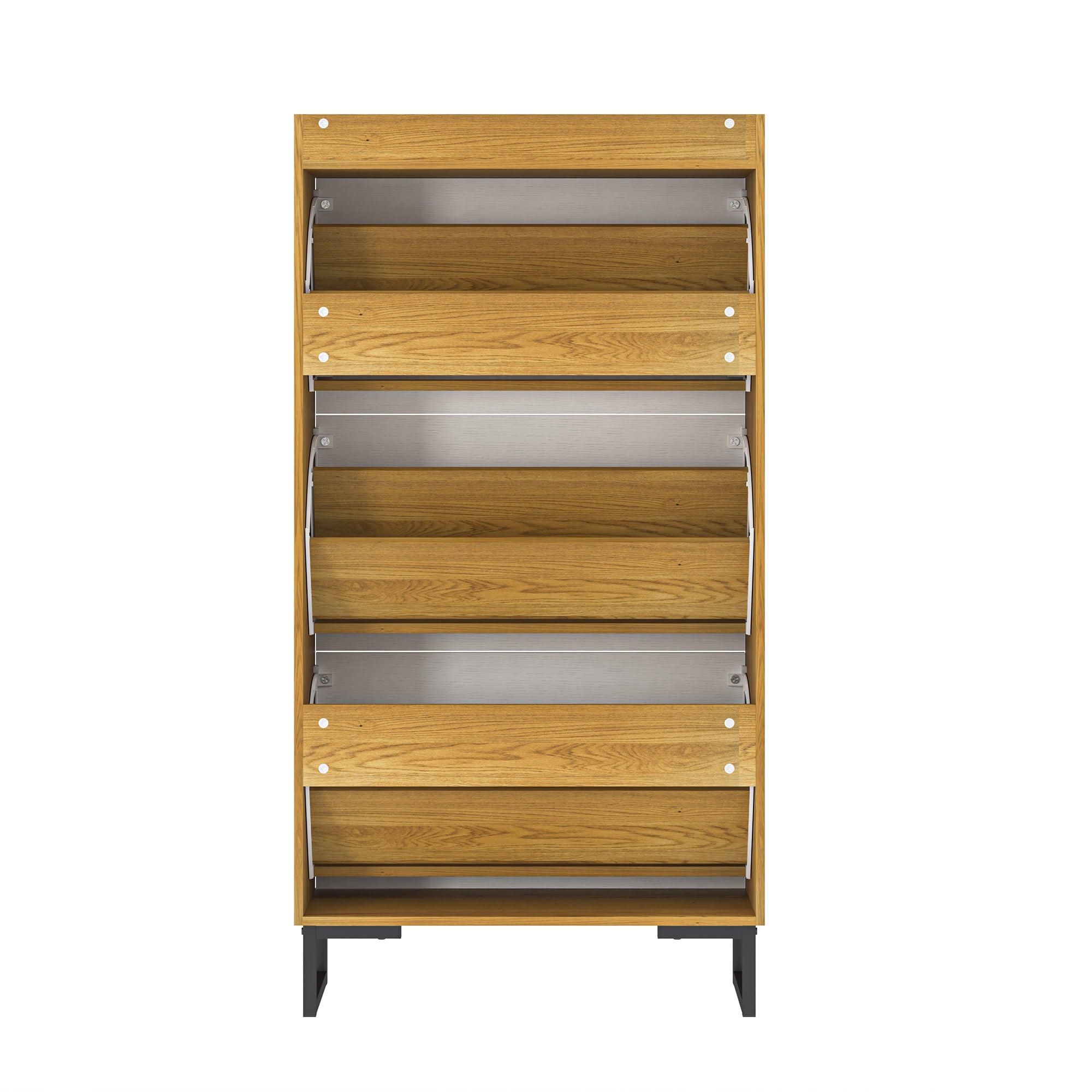 Hommoo 3 Tiers Flip Shoe Storage Cabinet with PVC painted, Modern Wood Shoe Rack Storage Organizer for Home, Brown