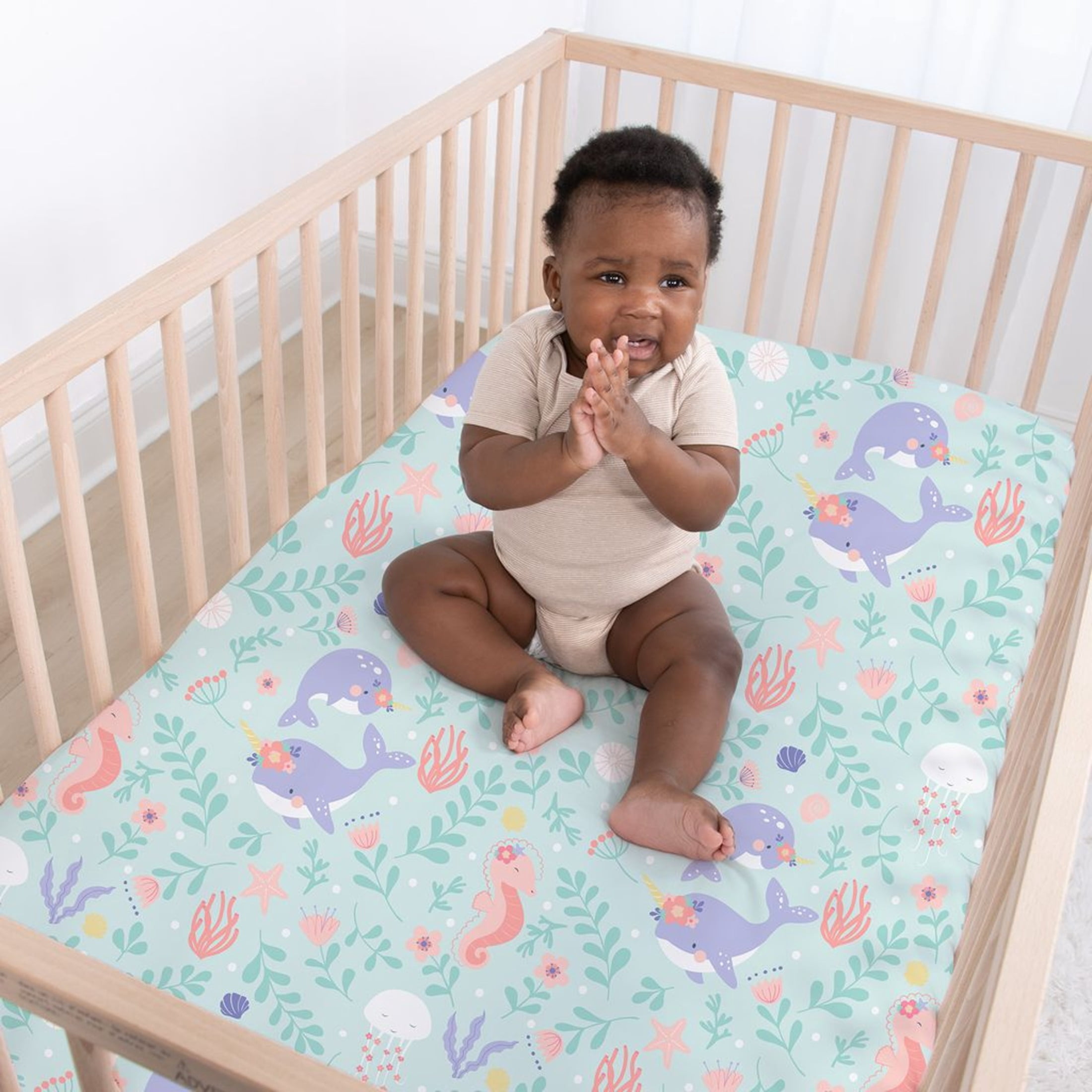 The Peanutshell Ocean Girl Microfiber 4-Pack Crib Sheets