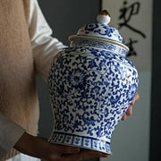 seebee Chinoiserie Blue White Ginger Jars, Porcelain Jar Tea Storage, Ceramic Decorative Ginger Jar with Lid, Chinoiserie Decor Blue and White Vase, Porcelain Vases Decor for Living Room, Bedroom