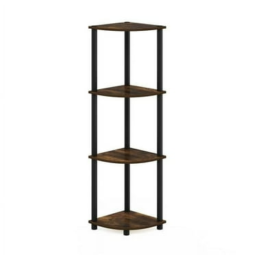 Turn-N-Tube 4-Tier Corner Display Rack Multipurpose Shelving Unit, Amber Pine & Black