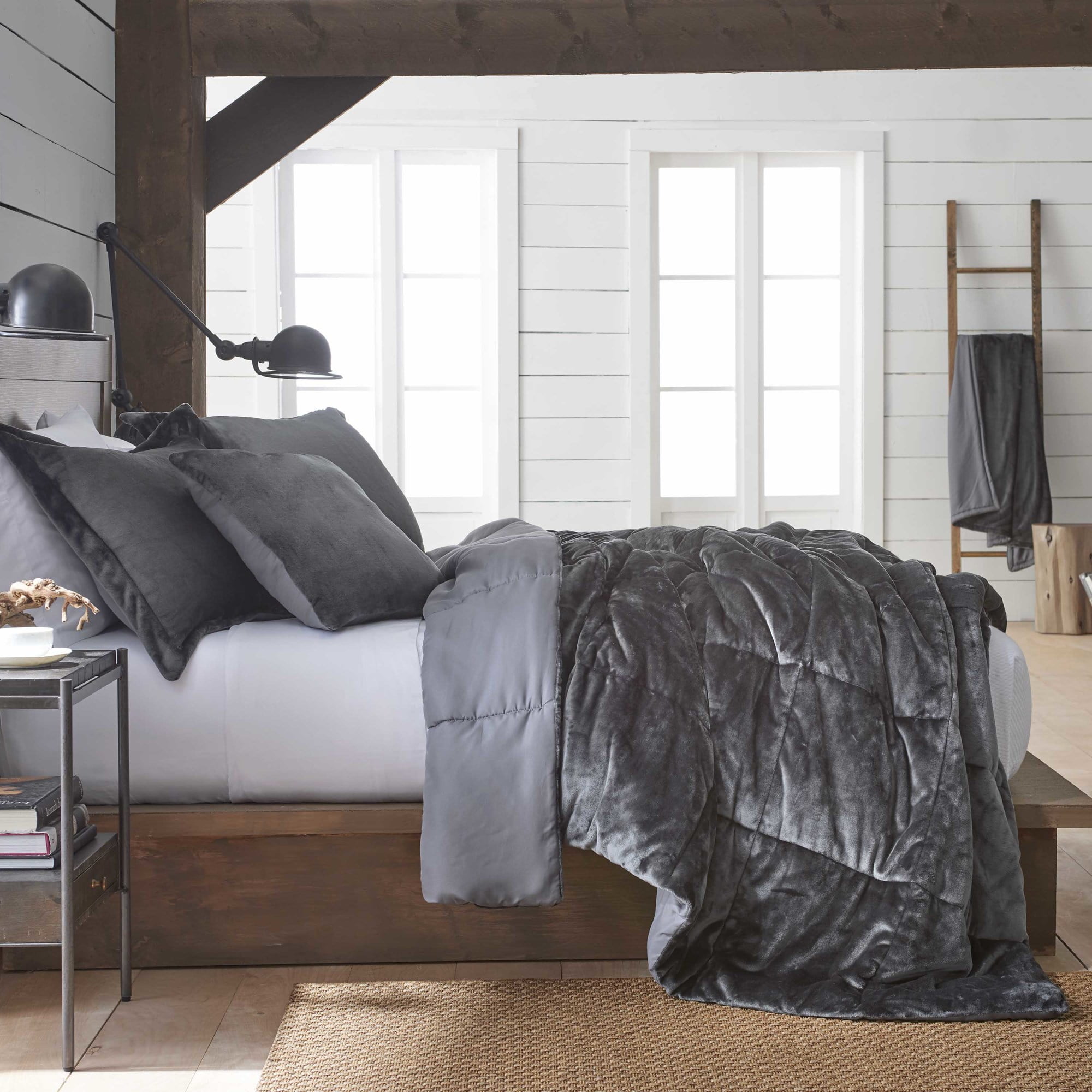 Vellux Plush Microfiber King Grey Comforter Set Com