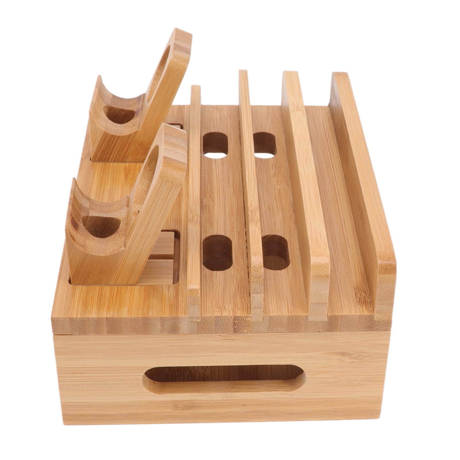 Bamboo Wood Charging Station, Decorative 5 Ports Slip Resistance Multipurpose Charging Station Rack Eco Friendly For Home For Electronics For Tablets For Dorm Black,Natural Color