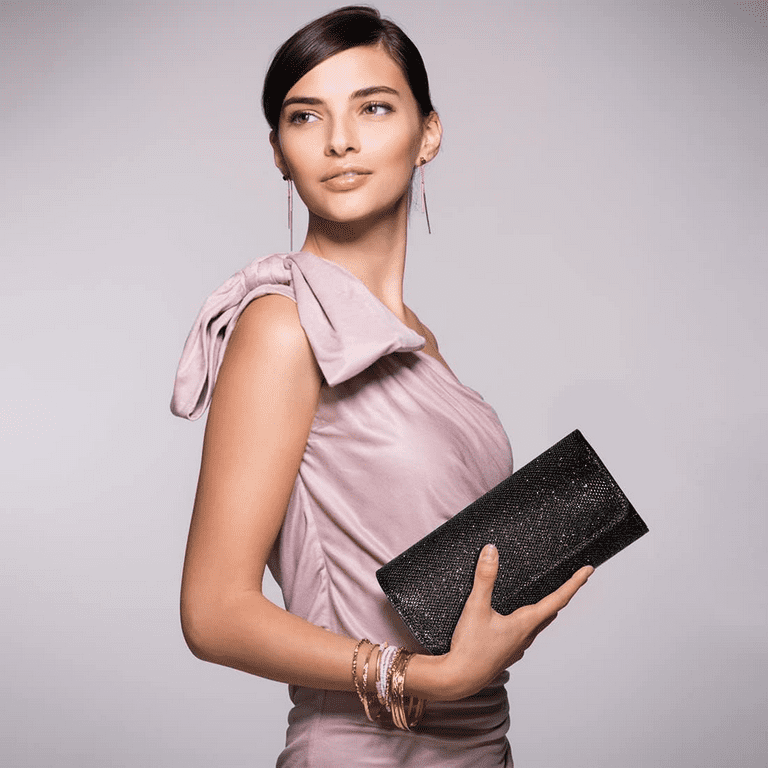 ZHUYING Evening Clutch Purse, Sparkling Glitter Black photo 6