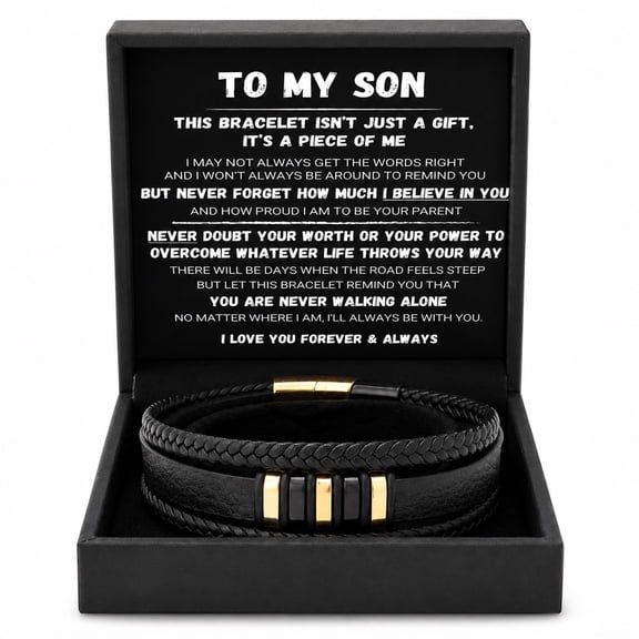 To My Son - Never Walk Alone Braided Bracelet Set Leather Bracelets for Men from Mom Dad Gifts Meaningful with Heartfelt Message Elegant Box Anniversary Graduation Christmas Birthday