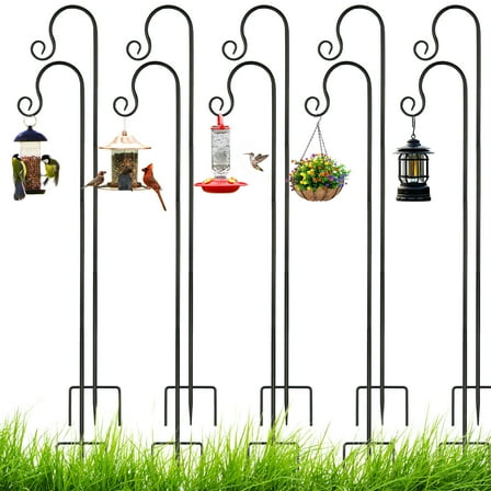 Yoneston 10 Pack Adjustable Shepherd Hooks for Outdoor, Heavy Duty Bird Feeder Pole with 3 Prongs Base for Hanging Bird Nests, Flower Basket, Light Strings and Weddings Decor, Black