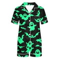 thumbnail image 5 of SwiftWear Playful Pumpkin Print Fall Pajama Set for Women - Festive Sleepwear & Home Wear, Collared Short Sleeve Top with Matching Shorts Green, 5 of 8