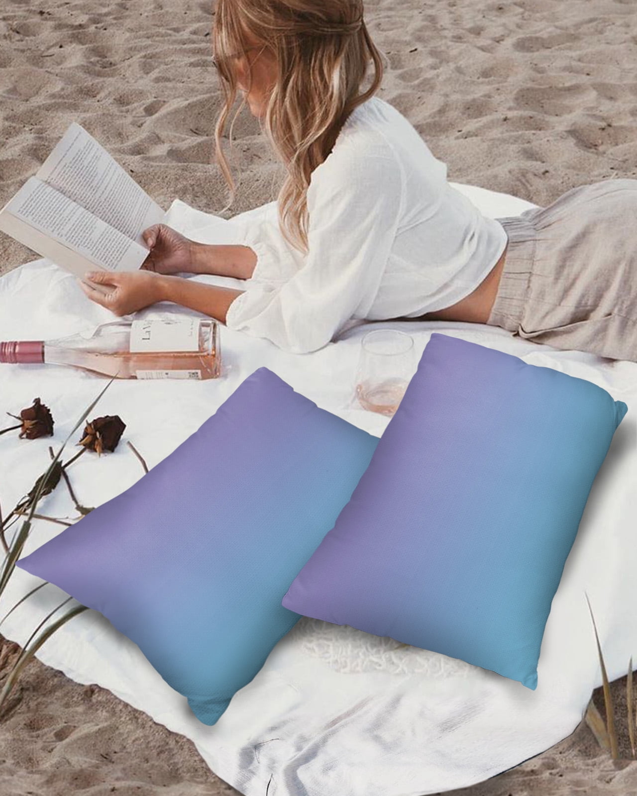 Pack of 2 Outdoor Pillow Covers, Purple and Blue Gradient Waterproof Square Throw Pillowcase Cushion Decorative Pillow Covers for Couch Patio Tent, 20x12 in