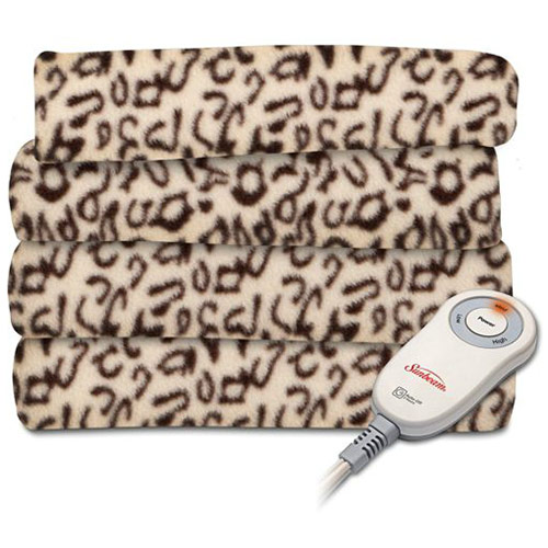 Sunbeam Electric Heated Fleece Warming Throw Blanket Cheetah Print