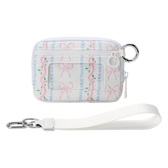 Hovmgk Portable Waterproof Wristlet Pouch, Bow Pattern with Clear Card Slot, Stylish Wristlet Bag, Waterproof Travel Pouch for Cards & ID, Versatile Use for Daily Commuting, Pink/Blue