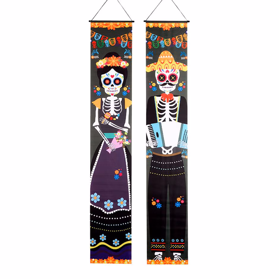 Set of 2 Day of the Dead Door Porch Banners