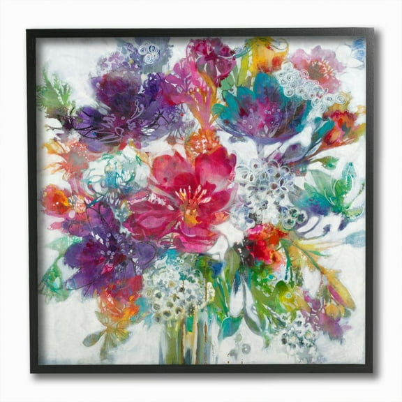 Stupell Industries Whimsical Floral Pop Bouquet Spring Flower Inspired Framed Wall Art Design by Third and Wall, 12" x 12", Black Framed
