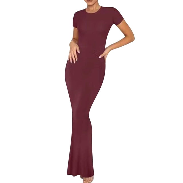 Gspmoly Robes pour Femmes, Robe Élégante à Manches Longues et Col Rond pour Dames, Couleur Unie, Boutonnée, Coupe Ajustée, Robes de Cocktail pour Femmes jusqu'à 65 % de Rabais