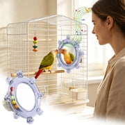 Bird Cage Mirror With Rotating Sound Wheel, Colorful Interactive Accessory For Small And Medium Birds, Hanging Parrot Cage Accessory,Blue - One Size