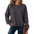 thumbnail image 3 of Long Sleeve Tops Women Oversized Solid Color Crew Neck Casual Pullover Soft Fall Sweatshirt, XL, 3 of 7