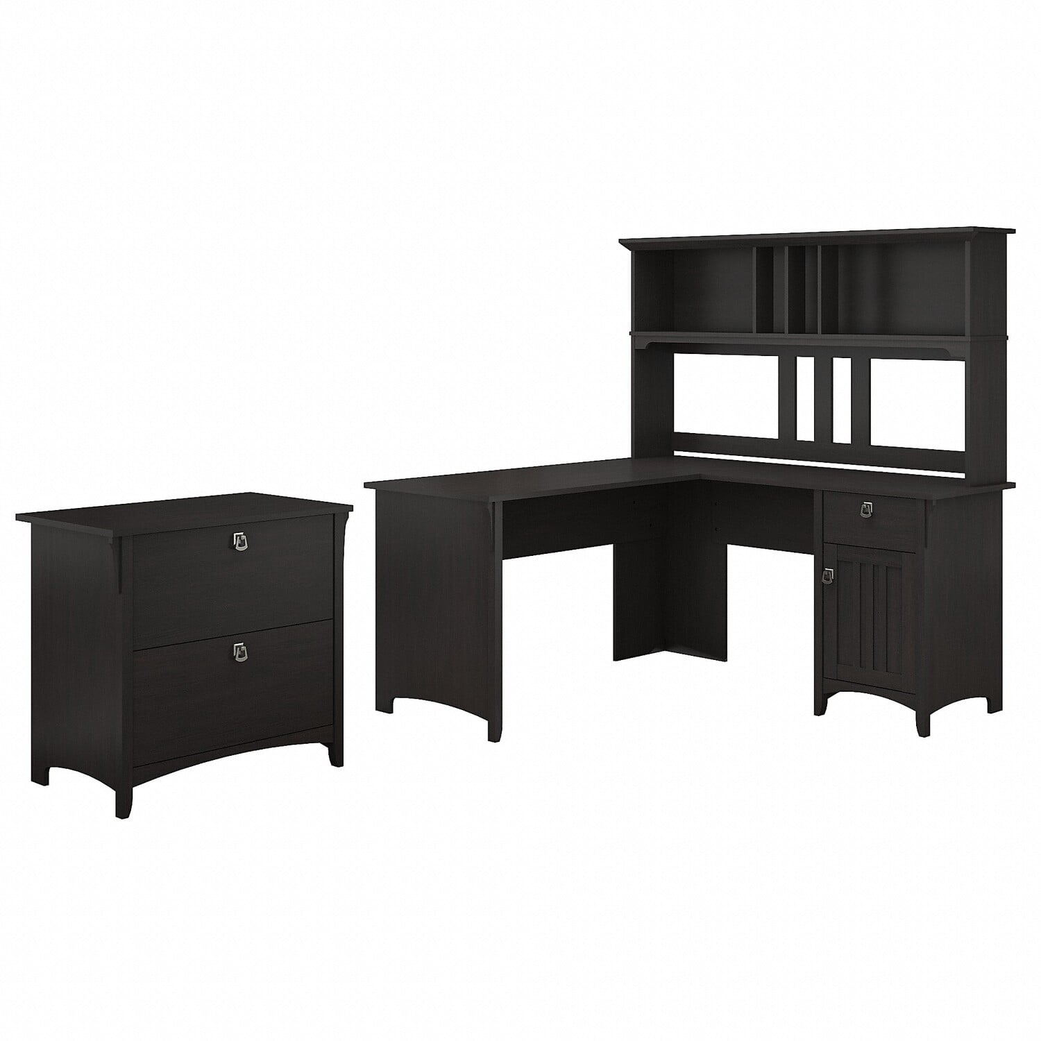 Bush Furniture Salinas 60W L Shaped Desk with Hutch and Lateral File