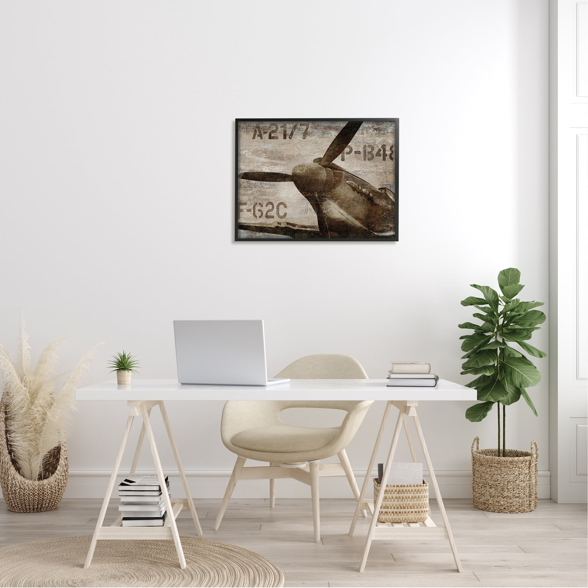 Stupell Industries Vintage Style Airplane Propeller Aircraft Sepia Monochrome Framed Wall Art, 30 x 24, Design by Dylan Matthews