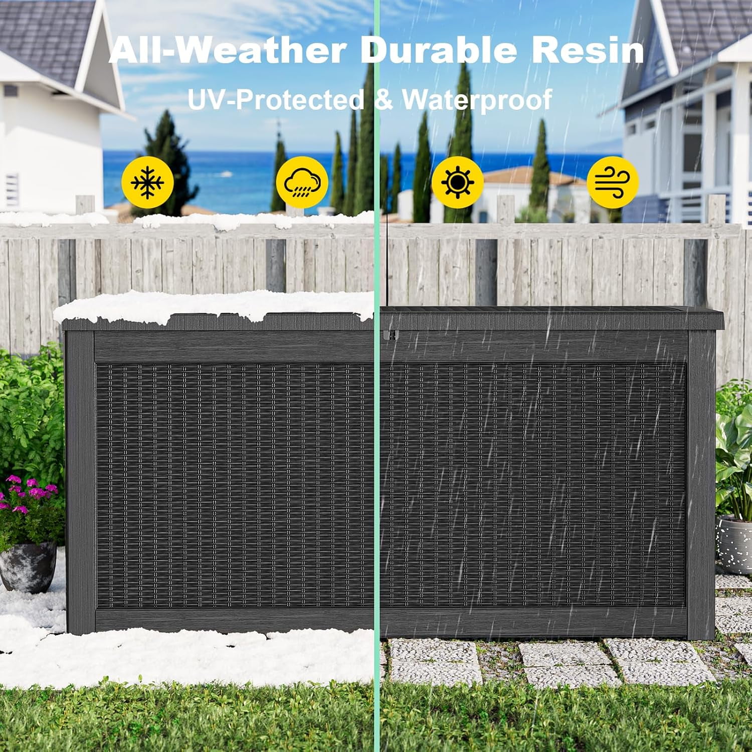 EASY UP 260gallon outdoor resin storage deck box, weather-resistant and lockable, suitable for storing tools, clothing, and packages; ideal for garages, gardens, and bedrooms (black)Father's Day Gift