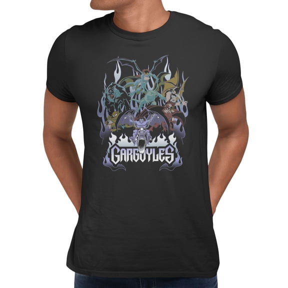 Disney Gargoyles Motorcycle Flames Men's T Shirt (Black, S-XXXL)