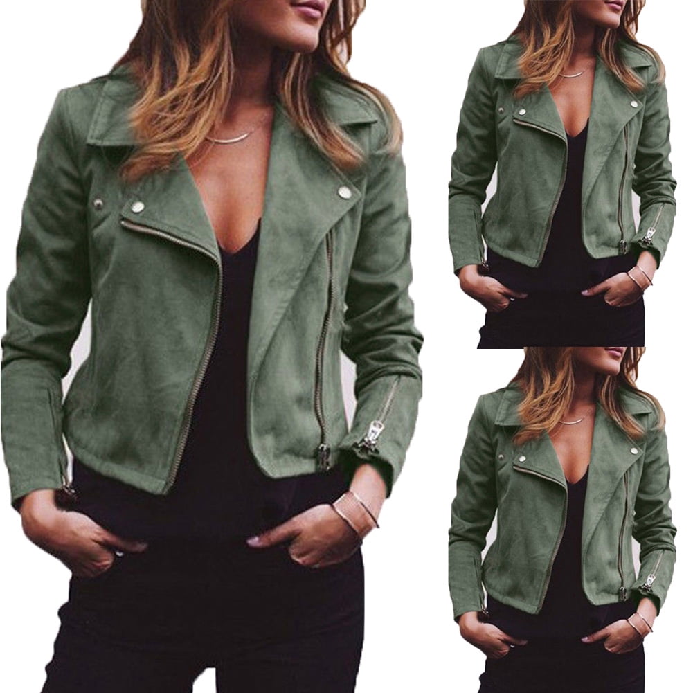 Women/'s Ladies Suede Leather Jacket Flight Coat Zip Up Biker Casual Tops Clothes