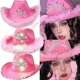 thumbnail image 2 of Sombreros de vaquera rosa del oeste para mujer, sombreros de vaca para niña, Tiara, fieltro de plumas, lentejuelas occidentales, sombrero de vaquero, fiesta de disfraces, vestido de juego, gorra, 2 of 4