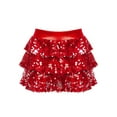 thumbnail image 2 of CHICTRY Kids Girls Latin Jazz Dance Skirt Shiny Sequins Tiered Ruffle Skirted Shorts Metallic Culottes for Carnival Performance Red 14, 2 of 5