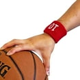 thumbnail image 4 of COUVER Embroidered White Number 8 Red Terry Cotton Athletic Wristbands 1 Pair (Mens), 4 of 11