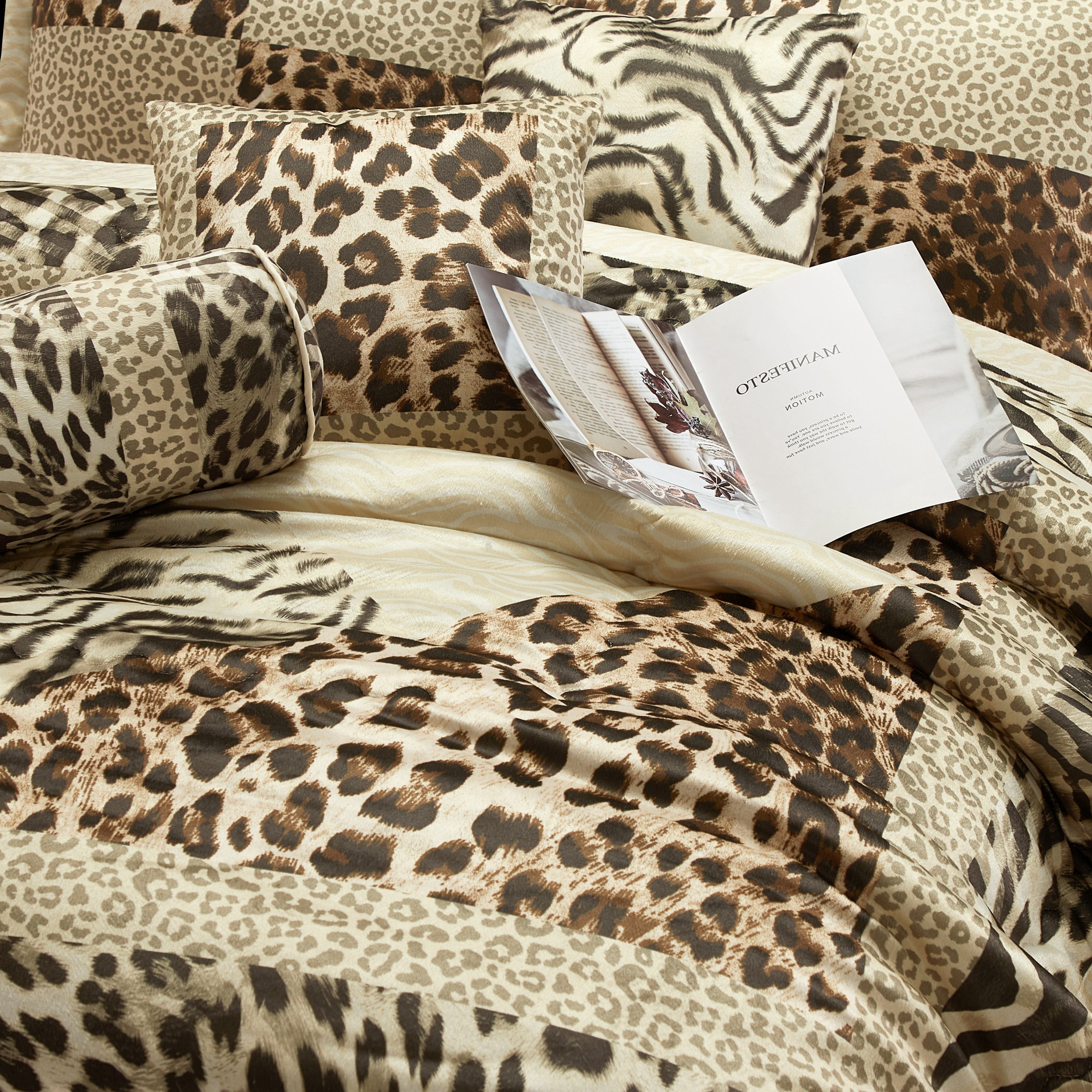 Lanco Leopard Print 7 Pieces Queen Comforter Set, Bed in a Bag, Gold Matching Pillows & Shams, Bed Skirt, Ultra-Soft