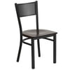 Flash Furniture HERCULES Series Black Grid Back Metal Restaurant Chair - Walnut Wood Seat