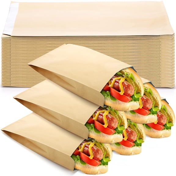50 Pack Foil Hot Dog Bag, Topboutique Insulated Sandwich Wrap, Grease Resistance Paper Foil Hamburgers Bags for Fast Food, Food Truck, Breakfast Lunch, Serving, BBQ,Brown,6.3*1.6*11.8 inch