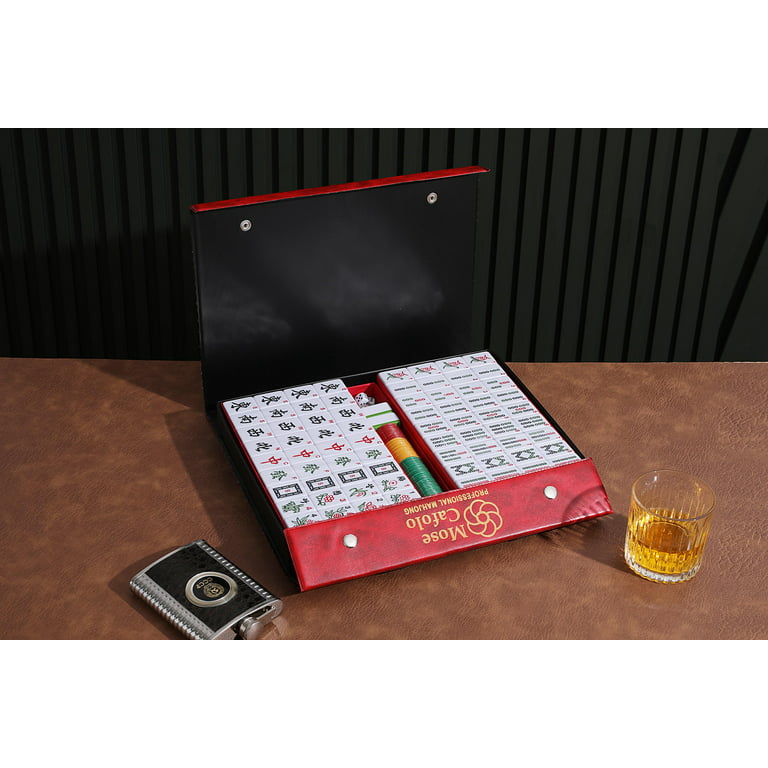 DONGZENG Professional Chinese Mahjong Game Set, 146 Mahjong Tiles Set, 30mm Acrylic Tiles Majiang with Carrying Travel Case for Family Game Play