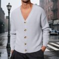 thumbnail image 2 of Fgnfyis Work Jackets for Men Knitted Cardigan Sweater Button up Long Sleeve Lightweight Soft Yarn Fabric Winter Coats for Men Grey L, 2 of 5